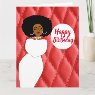 Stylish Afro Curly African American Lady Birthday Card