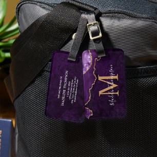 Stylish Agate Geode Purple Monogram Luggage Tag
