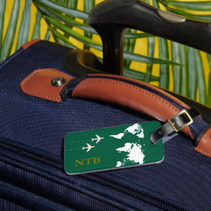 Stylish Airplane Traveller Monogrammed hunter-gree Luggage Tag