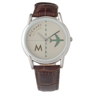 stylish airplane with initial & name of the pilot watch
