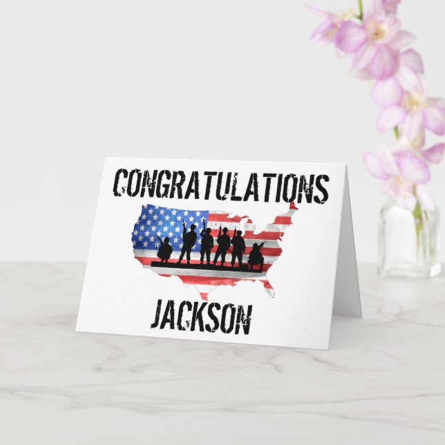 Stylish American Personalized Army Graduation Card (Orchid)