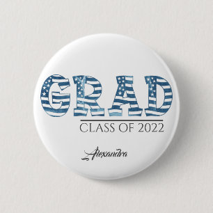 Stylish American USA Flag Custom Text Graduation 2 Inch Round Button