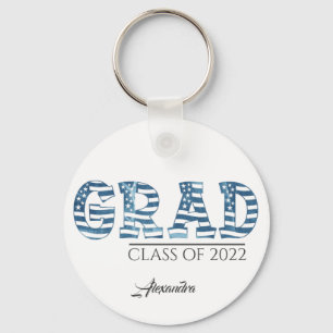 Stylish American USA Flag Custom Text Graduation Keychain