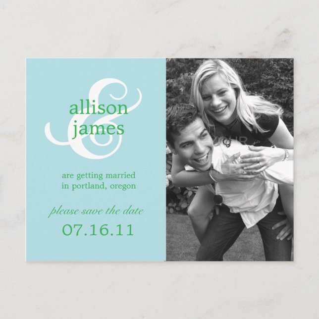 Stylish Ampersand Save The Date Postcard (Blue) (Front)