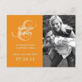 Stylish Ampersand Save The Date Postcard (Orange)