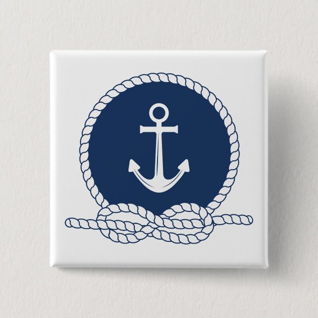 Stylish Anchor And Rope 2 Inch Square Button (Front)