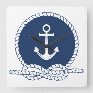 Stylish Anchor And Rope Square Wall Clock