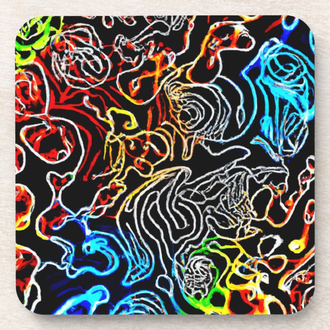Stylish and Colourful Neon Patterns Shape Coaster (Front)