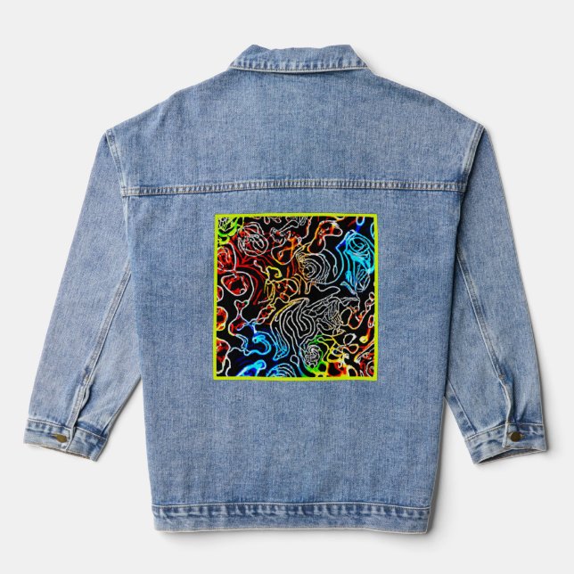 Stylish and Colourful Neon Patterns Shape Denim Jacket (Back)