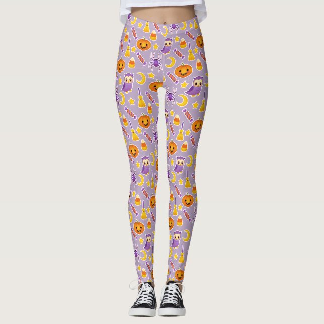 Stylish and Cute Halloween Purple Pattern Leggings (Front)