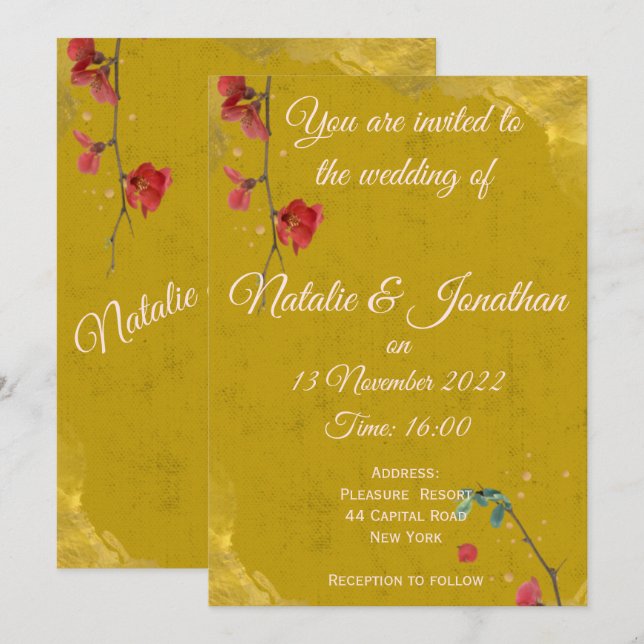 Stylish and elegant Red and Gold Invitation (Front/Back)