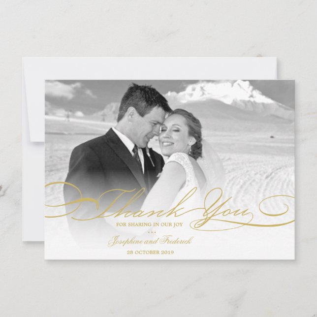 Stylish And Elegant Script Photo Simple Wedding Thank You Card (Front)