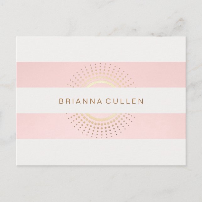 Stylish and Elegant Striped Pink and Gold Circles Postcard (Front)