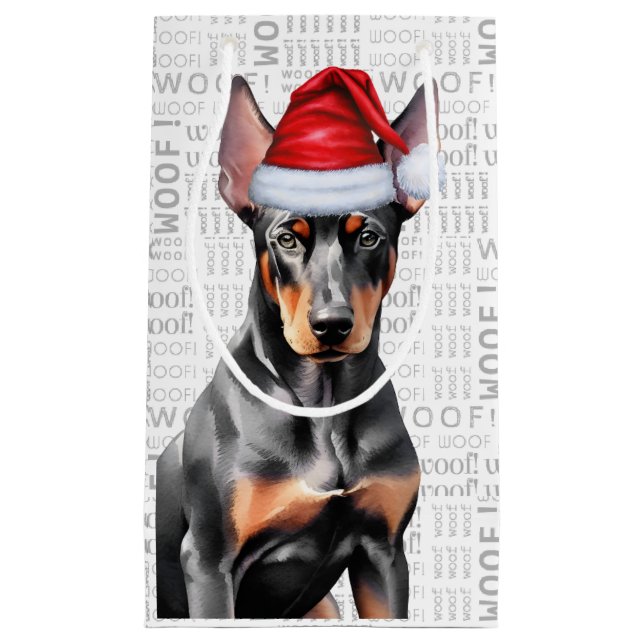 Stylish and Funny Doberman Lover Christmas Small Gift Bag (Front)