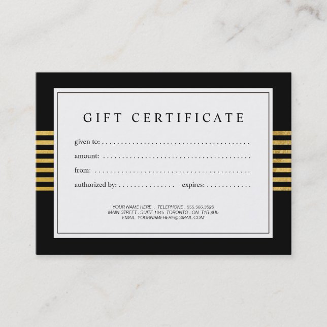 Stylish and Modern Gold and Black Gift Certificate (Front)