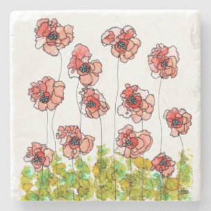 Stylish and Whimsical Red Poppy Flowers Coaster