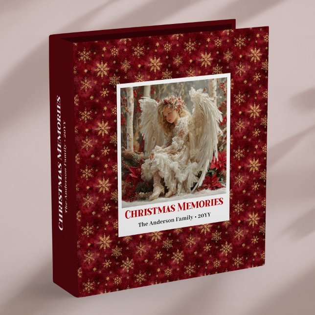 Stylish Angel Poinsettia Red Gold Christmas Album Binder (Stylish Angel Poinsettia Red Gold Christmas Ring Binder

)