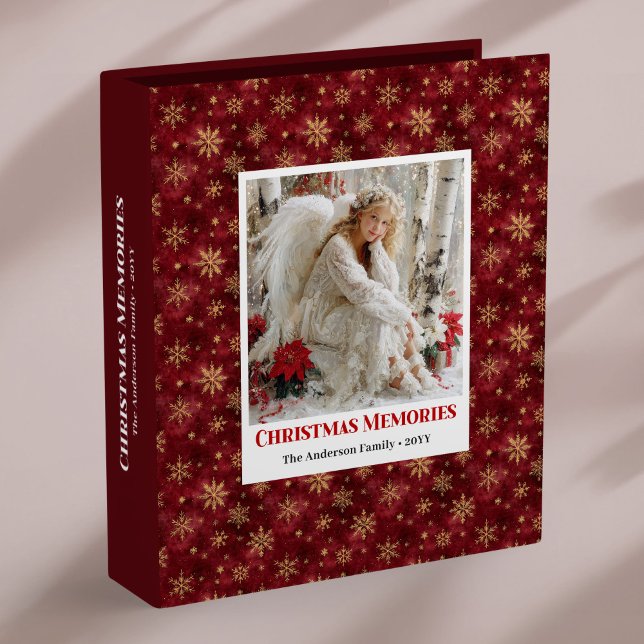 Stylish Angel Poinsettia Red Gold Editable Xmas Binder (Stylish Angel Poinsettia Red Gold Editable Christmas Memory Album

)