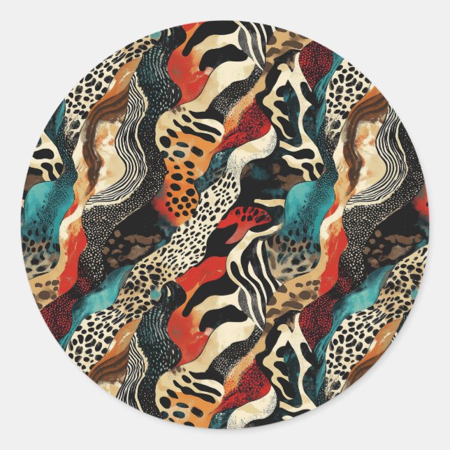 Stylish Animal Print Fusion Design  Classic Round Sticker (Front)
