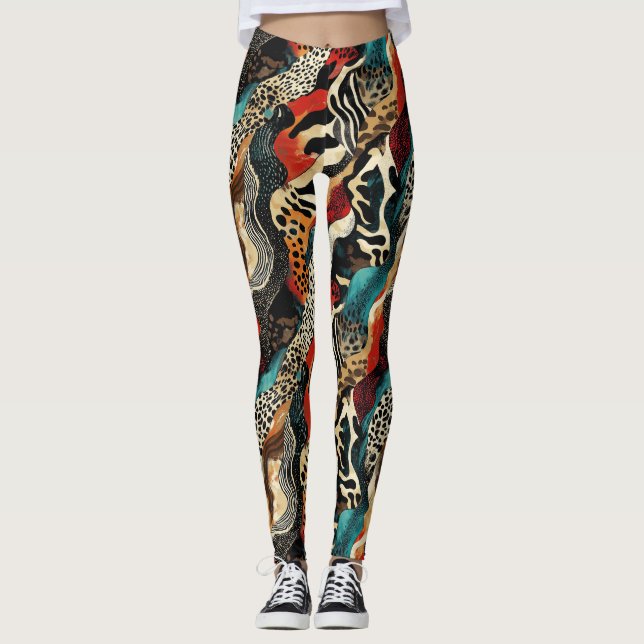 Stylish Animal Print Fusion Design  Leggings (Front)