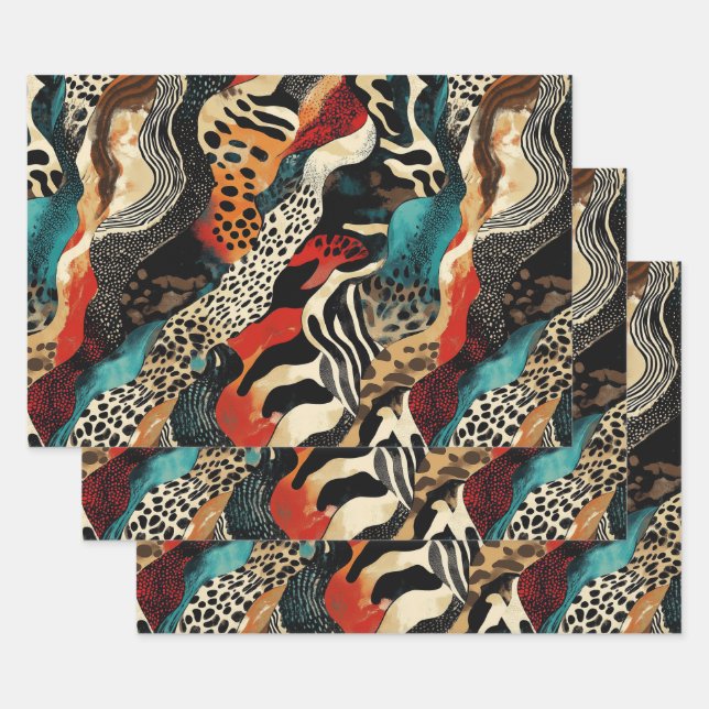 Stylish Animal Print Fusion Design  Wrapping Paper Sheet (Set)