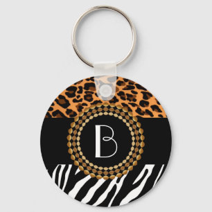 Stylish Animal Prints Zebra and Leopard Patterns Keychain