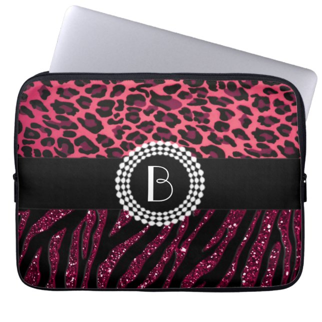Stylish Animal Prints Zebra and Leopard Patterns Laptop Sleeve (Front)