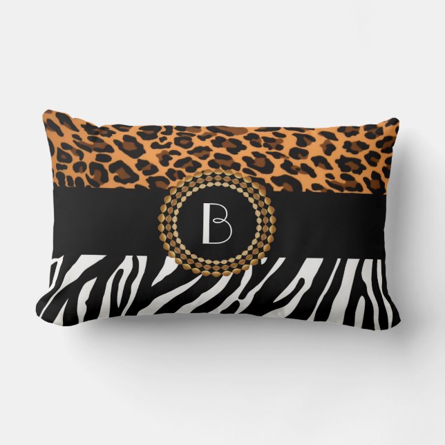 Stylish Animal Prints Zebra and Leopard Patterns Lumbar Pillow (Front)