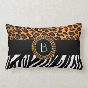 Stylish Animal Prints Zebra and Leopard Patterns Lumbar Pillow