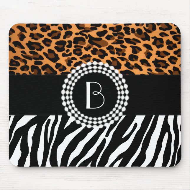 Stylish Animal Prints Zebra and Leopard Patterns Mouse Pad (Front)