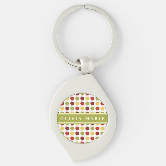 Stylish Apple Pattern with Personalized Name Keychain (Front)