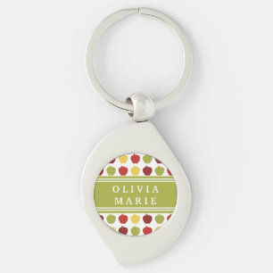 Stylish Apple Pattern with Personalized Name Keychain