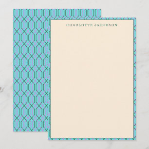 Stylish Aqua Blue Geometric Border Personalized  Card