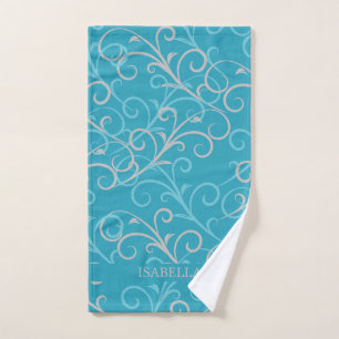 Stylish Aqua Blue Swirl Personalized  Hand Towel