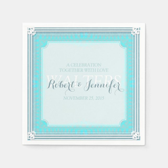 Stylish Aqua Blue Wedding  Dinner Paper Napkins (Front)