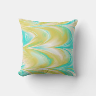 Stylish Aqua Gold Marbling Pattern Throw Pillow