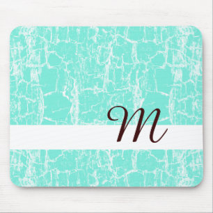 Stylish Aqua Mint Crackle With Monogram Initial Mouse Pad