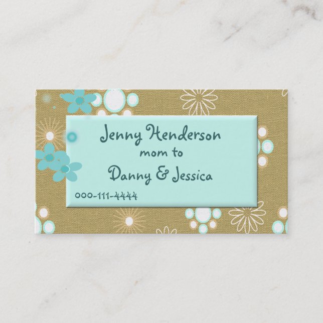 Stylish Aquamarine and Tan Mommy calling card (Front)