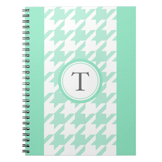 stylish aquamarine houndstooth with monogram notebook (Front)