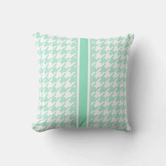stylish aquamarine houndstooth with monogram throw pillow (Front)