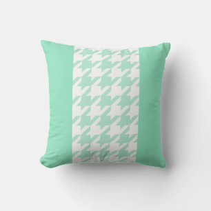 stylish aquamarine houndstooth with monogram throw pillow