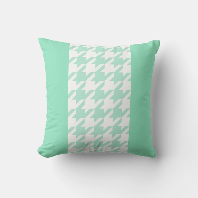 stylish aquamarine houndstooth with monogram throw pillow (Front)