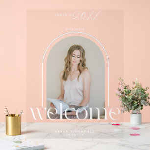 Stylish Arch Photo Welcome Graduation Party Acrylic Sign