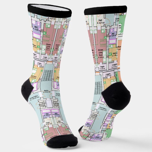 Stylish Architectural Blueprint Socks (Angled)