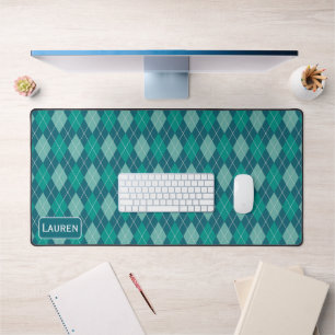Stylish Argyle Pattern - Teal & Aqua - Custom Name Desk Mat
