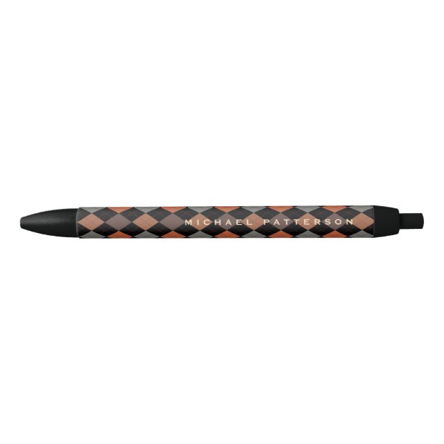 Stylish Argyle Personalized For Him Black Ink Pen (Front)