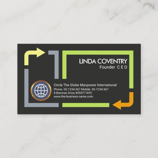 Stylish Arrow Border Frame Manpower Staffing Business Card (Front)