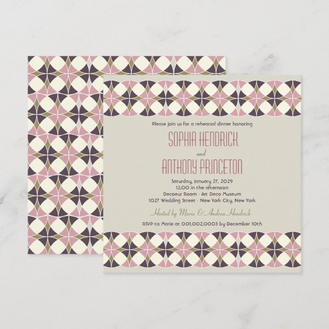 Stylish Art Deco Band Rehearsal Dinner Wedding Invitation (Front/Back)
