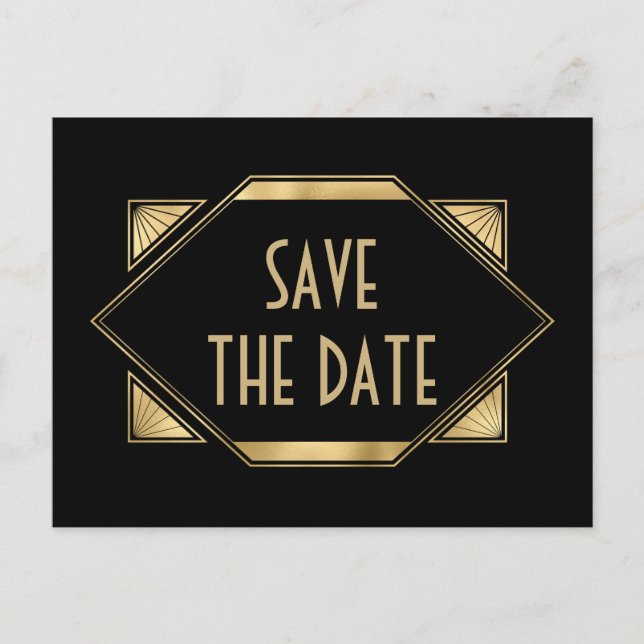 Stylish Art Deco black and gold  Announcement Postcard (Front)