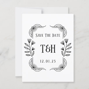 Stylish Art Deco Botanical Save The Date Postcard